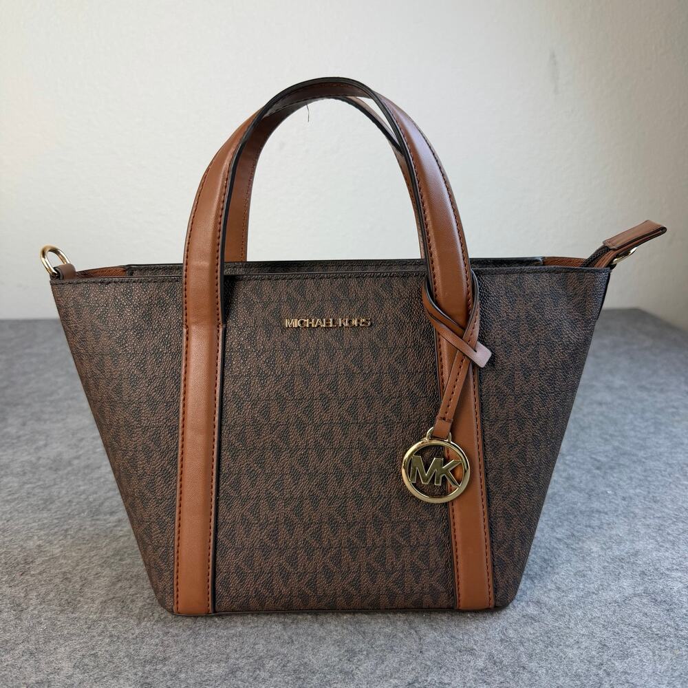 Michael Kors Pratt Sall Signature Logo Tote Bag Purse Logo Charm Gold Hardware